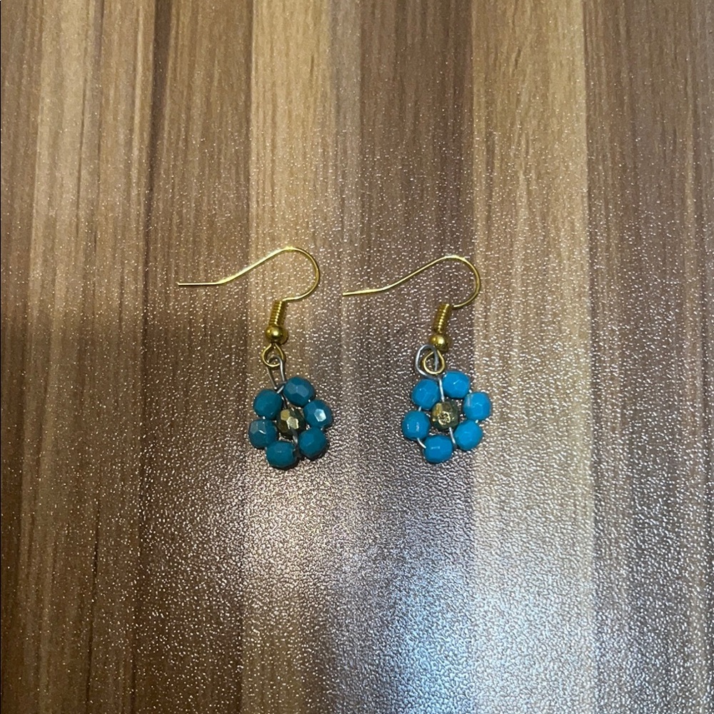 Gold and Blue Floral Earrings